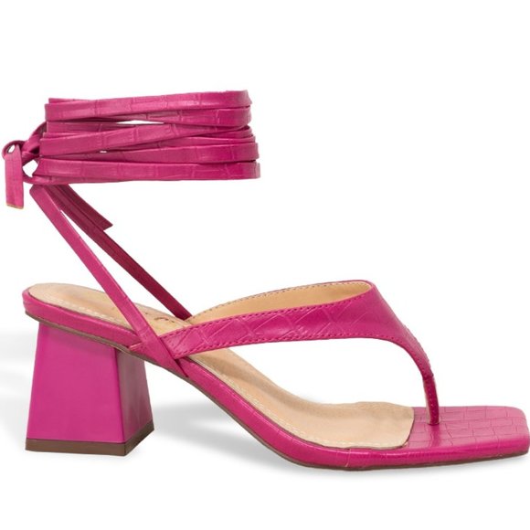 Women’s Square Open Toe Wrap Tie Block Heeled Sandals - Picture 1 of 4